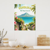  stijl Hawaiian Travel Honolulu Mid-Pacific Poster (Keuken)