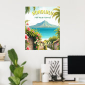  stijl Hawaiian Travel Honolulu Mid-Pacific Poster (Thuiskantoor)