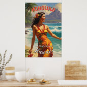 stijl Hawaiian Travel Honolulu Mid-Pacific Poster (Keuken)