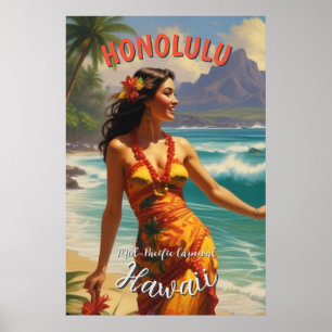  stijl Hawaiian Travel Honolulu Mid-Pacific Poster