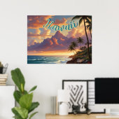 stijl Hawaiian Travel Honolulu Mid-Pacific Poster (Thuiskantoor)