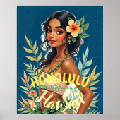 stijl Hawaiian Travel Honolulu Mid-Pacific Poster (Voorkant)