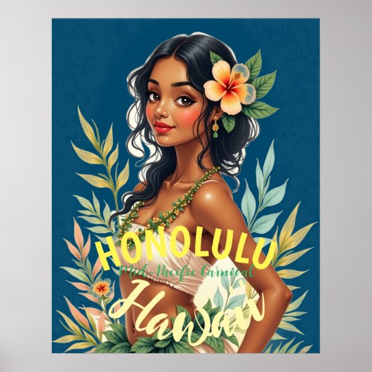 stijl Hawaiian Travel Honolulu Mid-Pacific Poster (Voorkant)