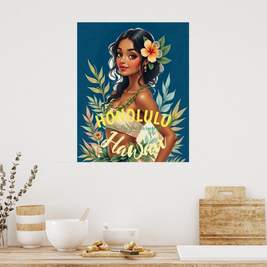  stijl Hawaiian Travel Honolulu Mid-Pacific Poster (Keuken)