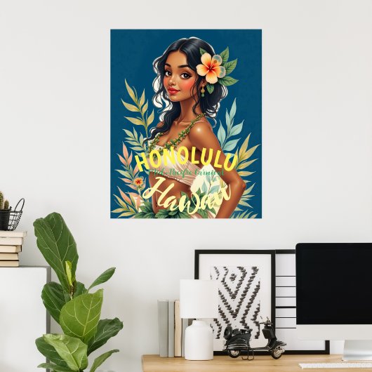  stijl Hawaiian Travel Honolulu Mid-Pacific Poster (Thuiskantoor)