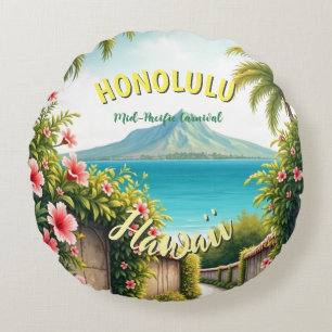  stijl Hawaiian Travel Honolulu Mid-Pacific Rond Kussen