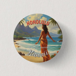 stijl Hawaiian Travel Honolulu Mid-Pacific Ronde Button 3,2 Cm