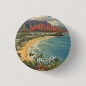 stijl Hawaiian Travel Honolulu Mid-Pacific Ronde Button 3,2 Cm (Voorkant)