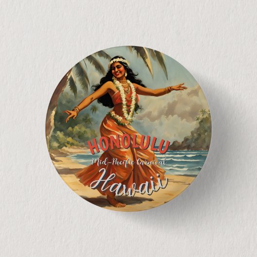  stijl Hawaiian Travel Honolulu Mid-Pacific Ronde Button 3,2 Cm (Voorkant)