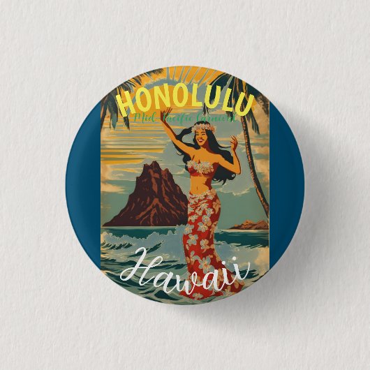  stijl Hawaiian Travel Honolulu Mid-Pacific Ronde Button 3,2 Cm (Voorkant)