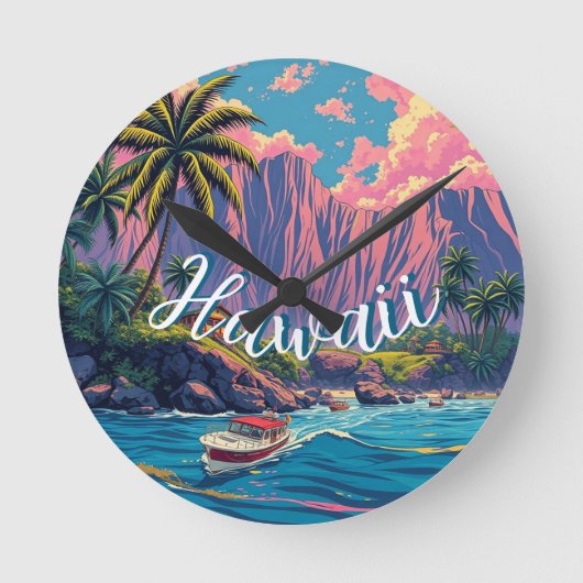 stijl Hawaiian Travel Honolulu Mid-Pacific Ronde Klok (Voorkant)
