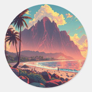 stijl Hawaiian Travel Honolulu Mid-Pacific Ronde Sticker