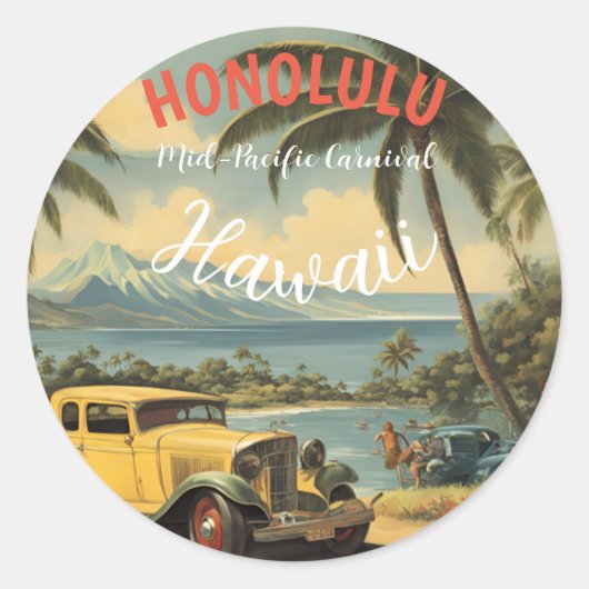  stijl Hawaiian Travel Honolulu Mid-Pacific Ronde Sticker (Voorkant)