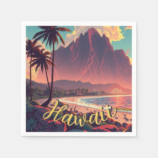 stijl Hawaiian Travel Honolulu Mid-Pacific Servet (Voorkant)