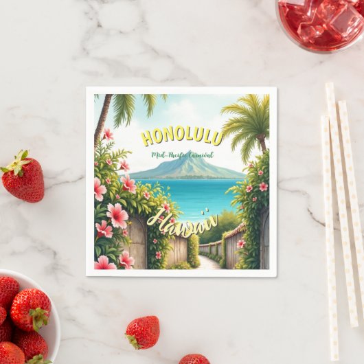  stijl Hawaiian Travel Honolulu Mid-Pacific Servet (Insitu)