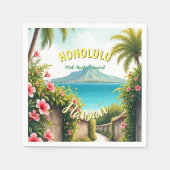  stijl Hawaiian Travel Honolulu Mid-Pacific Servet (Voorkant)