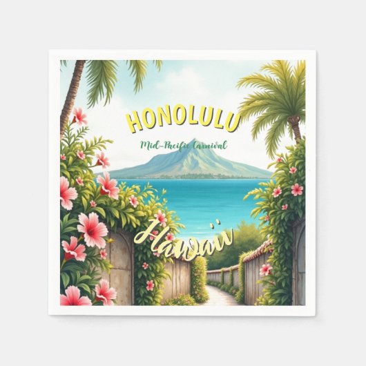  stijl Hawaiian Travel Honolulu Mid-Pacific Servet (Voorkant)