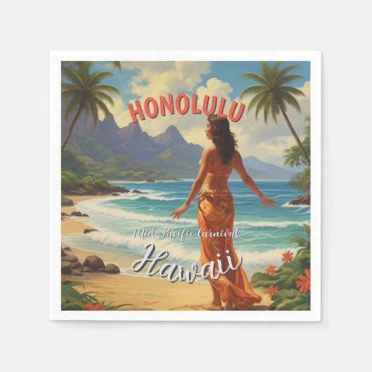  stijl Hawaiian Travel Honolulu Mid-Pacific Servet (Voorkant)