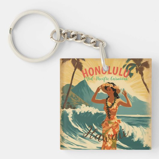 stijl Hawaiian Travel Honolulu Mid-Pacific Sleutelhanger (voorkant)