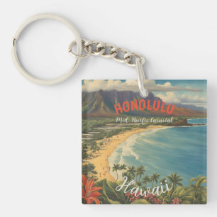 stijl Hawaiian Travel Honolulu Mid-Pacific Sleutelhanger