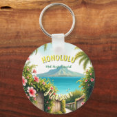  stijl Hawaiian Travel Honolulu Mid-Pacific Sleutelhanger (Achterkant)