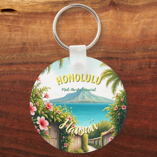  stijl Hawaiian Travel Honolulu Mid-Pacific Sleutelhanger (Voorkant)