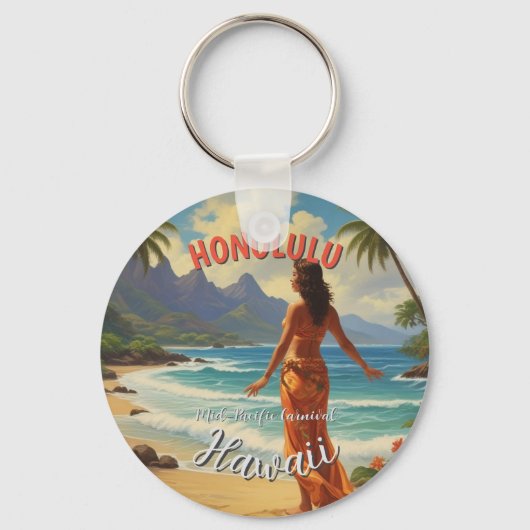 stijl Hawaiian Travel Honolulu Mid-Pacific Sleutelhanger (Voorkant)