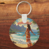 stijl Hawaiian Travel Honolulu Mid-Pacific Sleutelhanger (Achterkant)