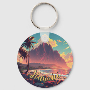 stijl Hawaiian Travel Honolulu Mid-Pacific Sleutelhanger