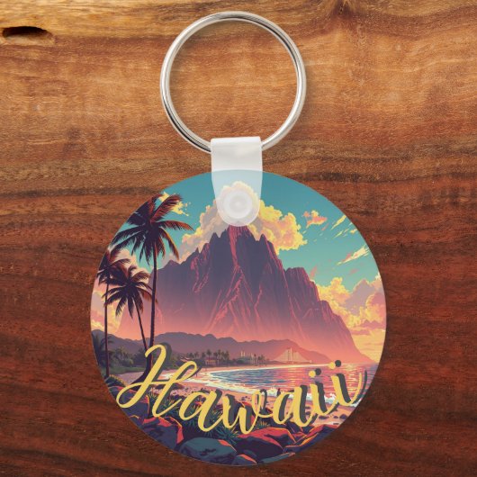  stijl Hawaiian Travel Honolulu Mid-Pacific Sleutelhanger (Achterkant)