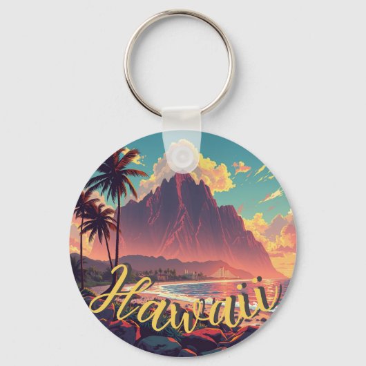  stijl Hawaiian Travel Honolulu Mid-Pacific Sleutelhanger (Achterkant)
