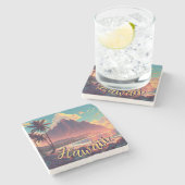 stijl Hawaiian Travel Honolulu Mid-Pacific Stenen Onderzetter (Zijkant)