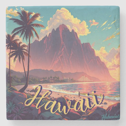 stijl Hawaiian Travel Honolulu Mid-Pacific Stenen Onderzetter (Voorkant)