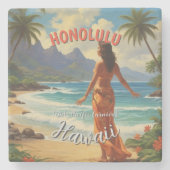  stijl Hawaiian Travel Honolulu Mid-Pacific Stenen Onderzetter (Voorkant)