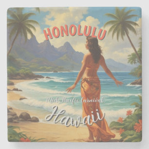  stijl Hawaiian Travel Honolulu Mid-Pacific Stenen Onderzetter