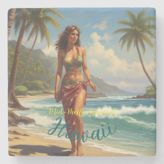 stijl Hawaiian Travel Honolulu Mid-Pacific Stenen Onderzetter (Voorkant)