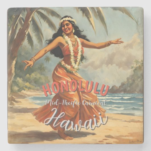  stijl Hawaiian Travel Honolulu Mid-Pacific Stenen Onderzetter (Voorkant)