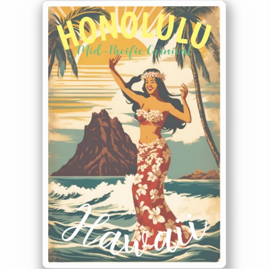  stijl Hawaiian Travel Honolulu Mid-Pacific Sticker (Voorkant)