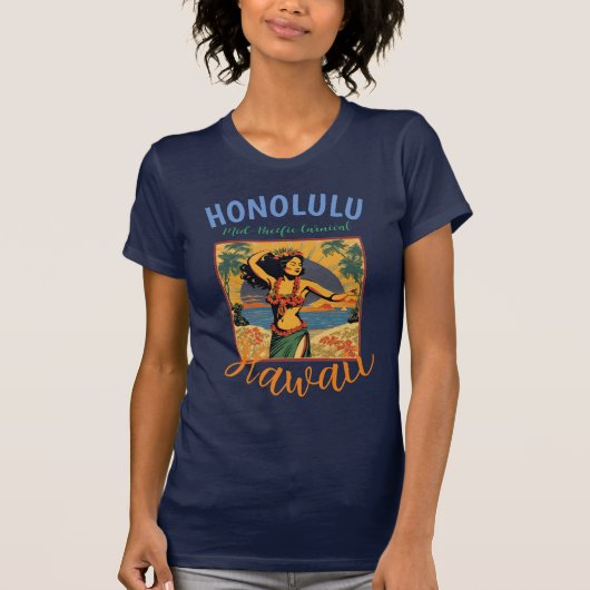  stijl Hawaiian Travel Honolulu Mid-Pacific T-shirt (Voorkant)