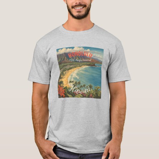  stijl Hawaiian Travel Honolulu Mid-Pacific T-shirt (Voorkant)