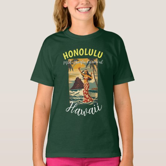  stijl Hawaiian Travel Honolulu Mid-Pacific T-shirt (Voorkant)