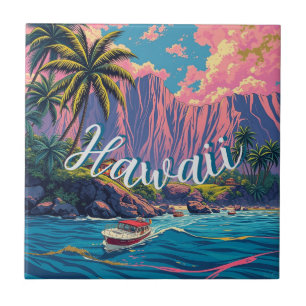  stijl Hawaiian Travel Honolulu Mid-Pacific Tegeltje
