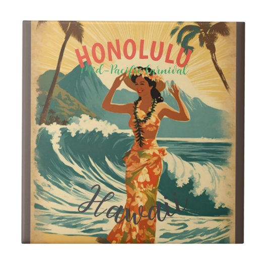  stijl Hawaiian Travel Honolulu Mid-Pacific Tegeltje (Voorkant)