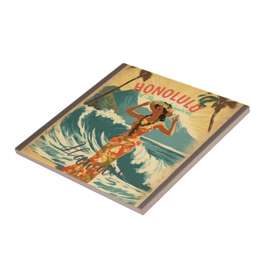  stijl Hawaiian Travel Honolulu Mid-Pacific Tegeltje (Zijkant)