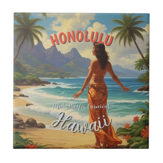  stijl Hawaiian Travel Honolulu Mid-Pacific Tegeltje (Voorkant)