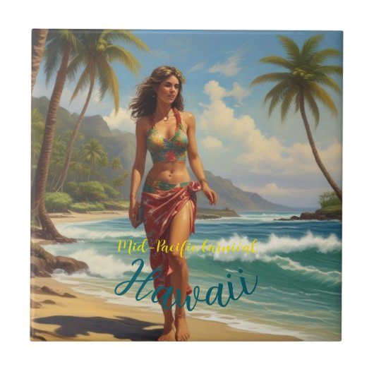  stijl Hawaiian Travel Honolulu Mid-Pacific Tegeltje (Voorkant)