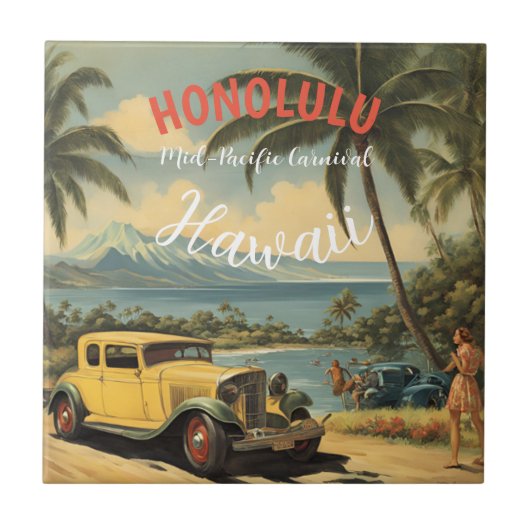  stijl Hawaiian Travel Honolulu Mid-Pacific Tegeltje (Voorkant)