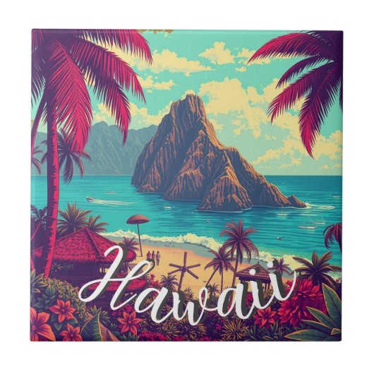  stijl Hawaiian Travel Honolulu Mid-Pacific Tegeltje (Voorkant)