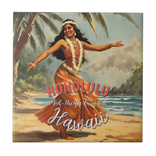  stijl Hawaiian Travel Honolulu Mid-Pacific Tegeltje (Voorkant)