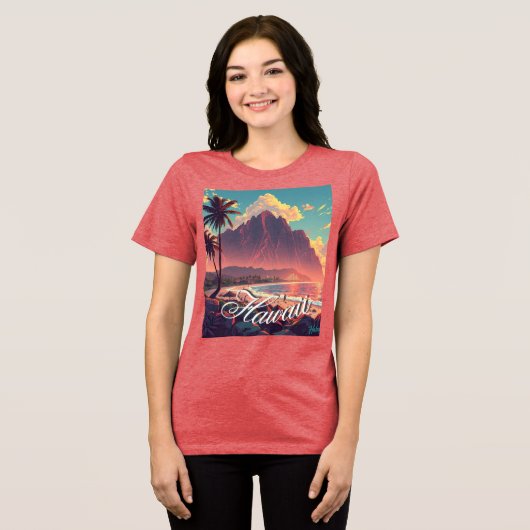  stijl Hawaiian Travel Honolulu Mid-Pacific Tri-Blend Shirt (Voorkant volledig)